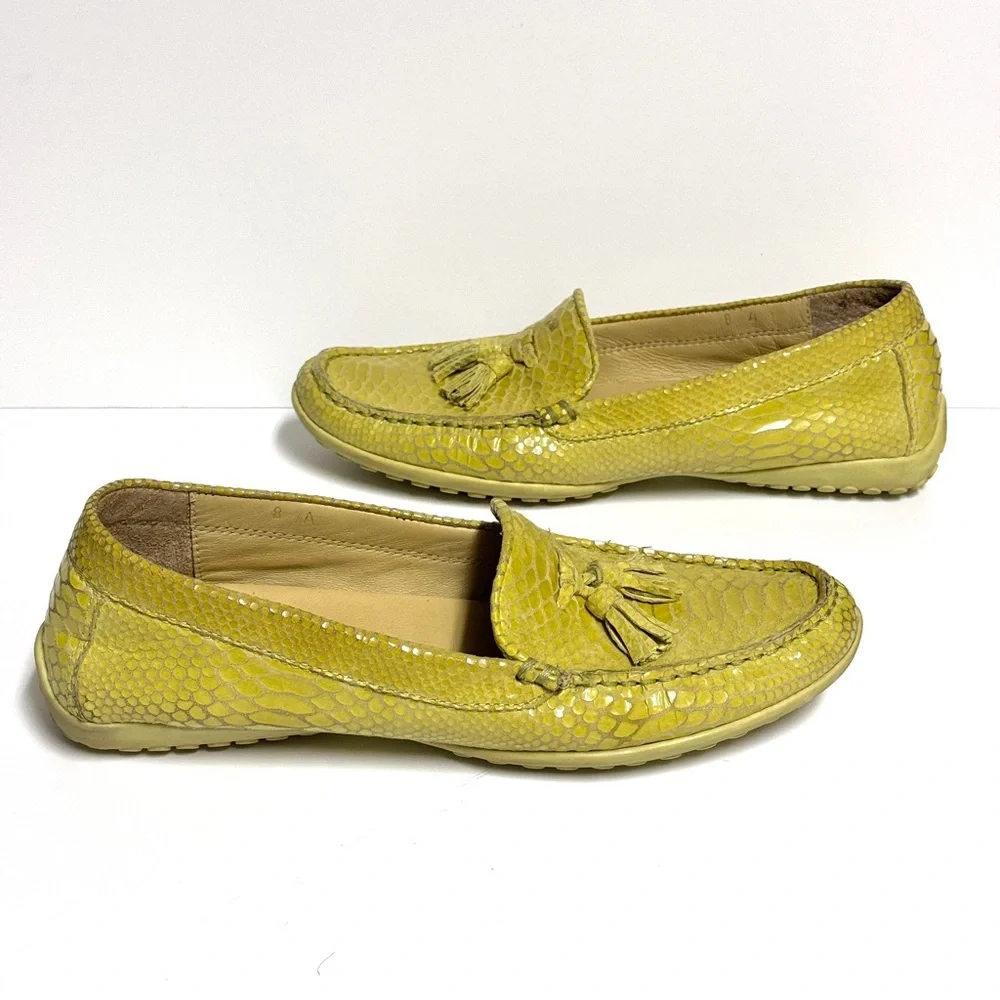 Vaneli Lime Green Loafers Snakeskin Driving Mocassins Shoes Tassels Womens 8A - Picture 6 of 10